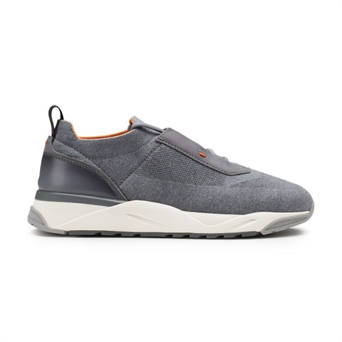 Men's light blue fabric and leather sneaker - Santoni - 1