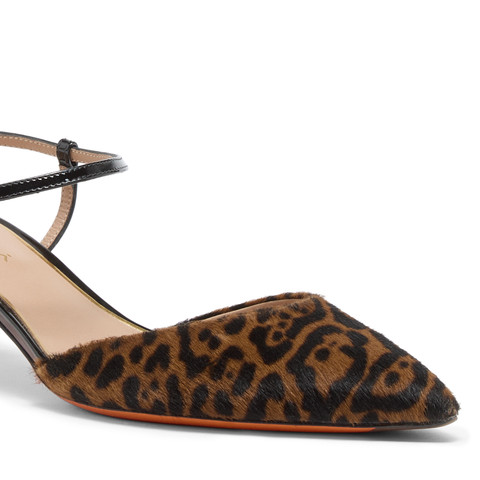 Zapatos destalonados de mujer con tacón mediano en piel de poni con estampado animalier - Santoni - 5