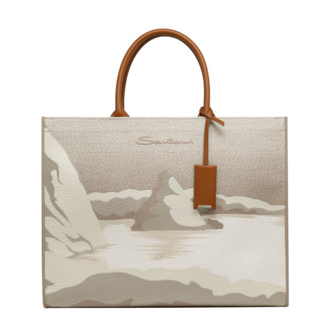 Beige fabric shopper - Santoni - 1