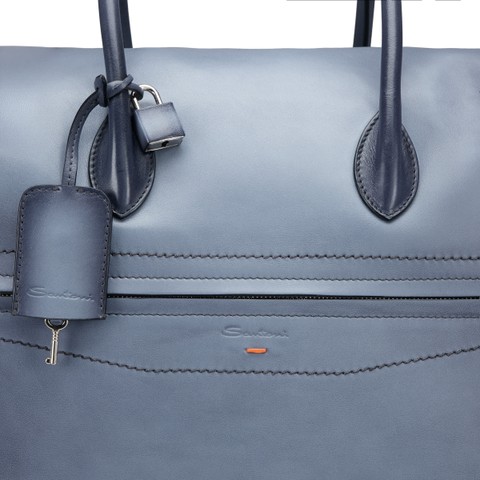 Light blue leather weekend bag - Santoni - 5