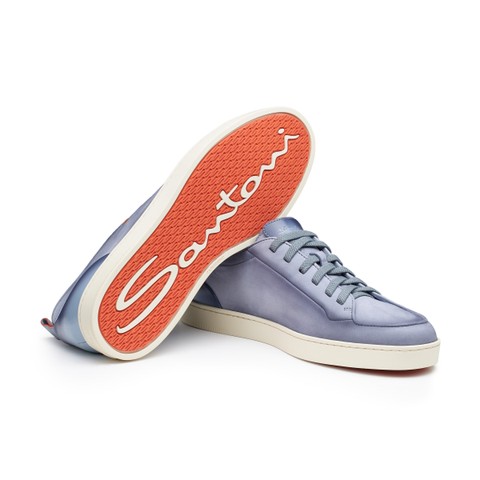 Men's light blue nubuck Santoni Off-duty sneaker - Santoni - 3