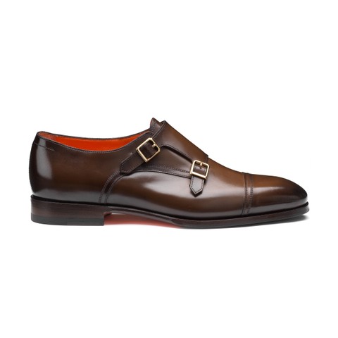 Men's dark brown leather double monk straps shoe - Santoni - 1
