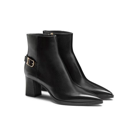 Women's black leather mid-heel ankle boot - Santoni - 3