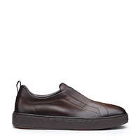 Men's dark brown leather slip-on sneaker - Santoni - 1