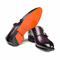 Men's purple leather double-buckle shoe - Santoni - 2