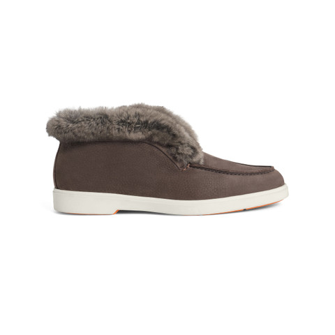 Women&rsquo;s dark brown nubuck desert boot with fur - Santoni - 1