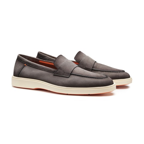 Men's grey suede penny loafer - Santoni - 3