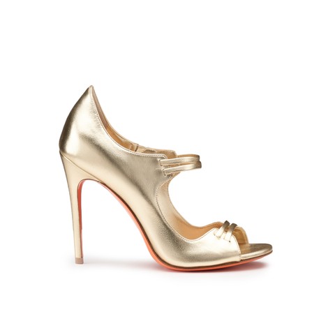 Sandale &agrave; talon haut en cuir lam&eacute; dor&eacute; pour femme - Santoni - 1