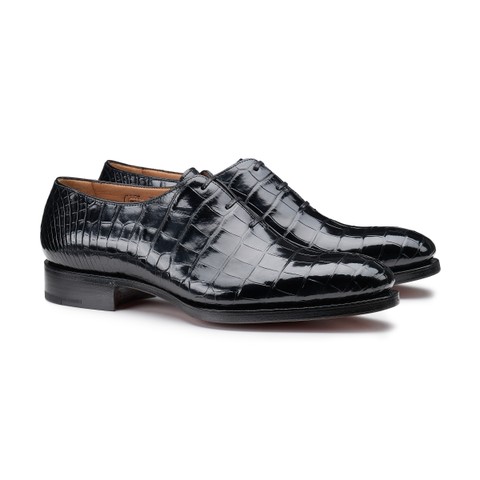 Men's black alligator leather Oxford lace-up - Santoni - 2