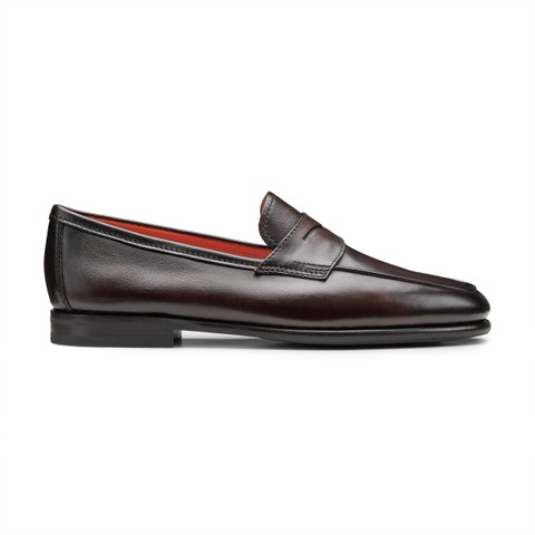 Men's dark brown leather Carlo penny loafer - Santoni - 1