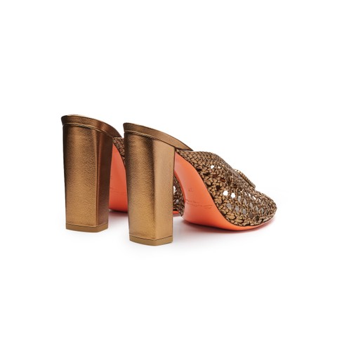 Women's gold woven leather high-heel sandal - Santoni - 3