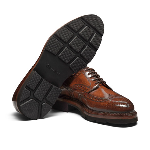 Men's brown leather Derby brogue shoe - Santoni - 4