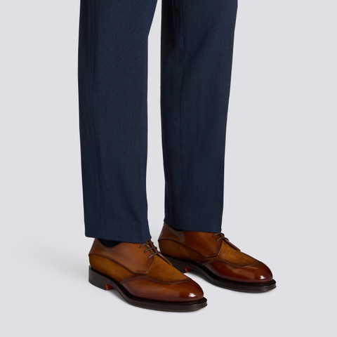 Men’s light brown leather and suede Derby shoe - Santoni - 2