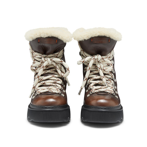 Women's brown leather hiking boot with fur - Santoni - 4