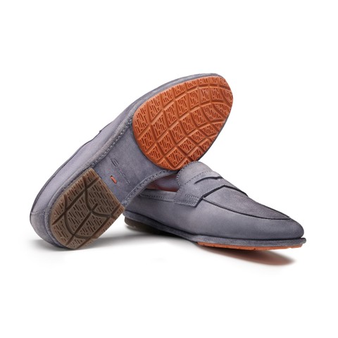 Men's light blue suede Carlo Driver penny loafer - Santoni - 3