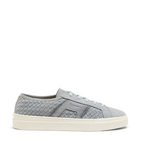 Men's grey woven suede Double Buckle Sneaker - Santoni - 1