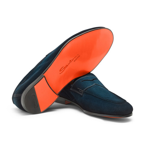 Mocassino penny Carlo da uomo in suede verde - Santoni - 4