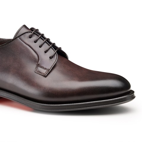 Men&rsquo;s polished brown leather Derby shoe - Santoni - 5