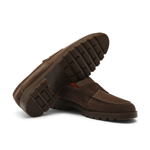 Men's dark brown suede penny loafer - Santoni - 4