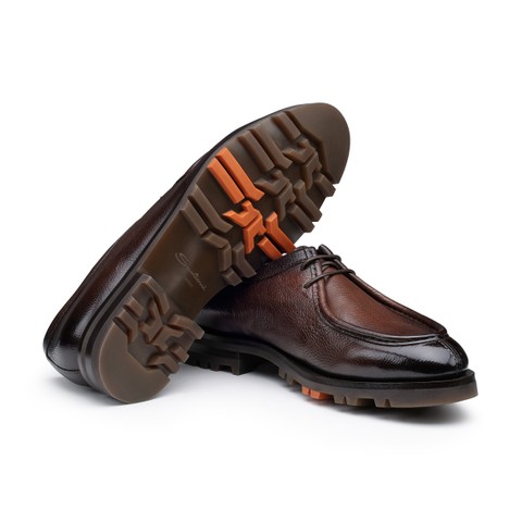 Men's dark brown leather lace-up shoe - Santoni - 3