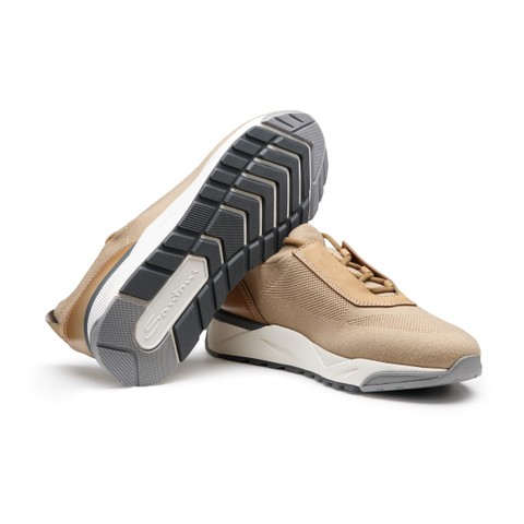 Men's beige stretch knit sneaker - Santoni - 3