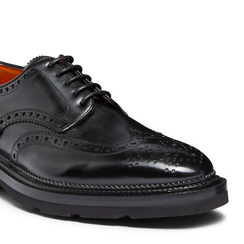 Derby avec perforations Brogue en cuir noir pour homme - Santoni - 5