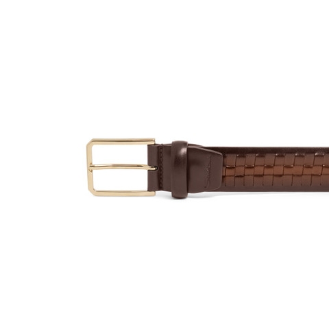 Men's brown woven leather adjustable belt - Santoni - 3