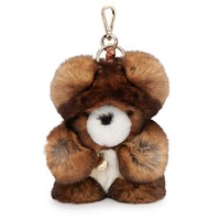 Dove grey fur and brown leather Teddy bear charm - Santoni - 1