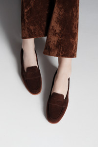 Women's dark brown suede Carla loafer - Santoni - editorial