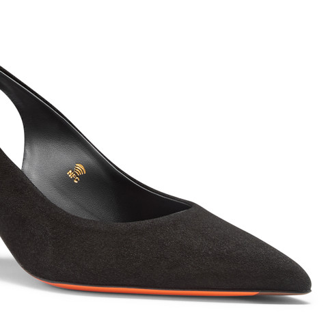 Women's black suede mid-heel slingback - Santoni - 5