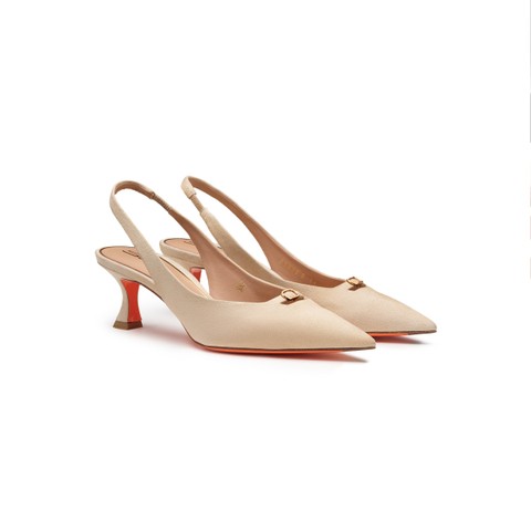 Women's beige patent leather mid-heel slingback - Santoni - 3