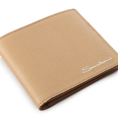 Beige tumbled leather wallet - Santoni - 4