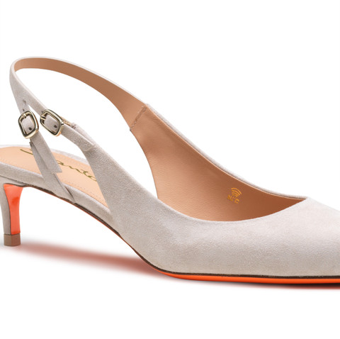 Naturfarbene Slingbacks für Damen aus Wildleder mit mittelhohem Absatz - Santoni - 5