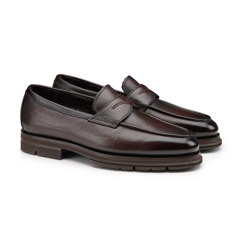 Men's dark brown leather penny loafer - Santoni - 3