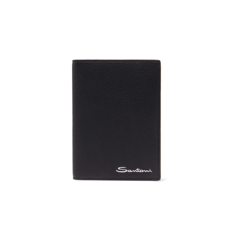 Black tumbled leather passport case - Santoni - 1