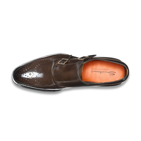 Men's brown leather double-buckle brogue shoe - Santoni - 5
