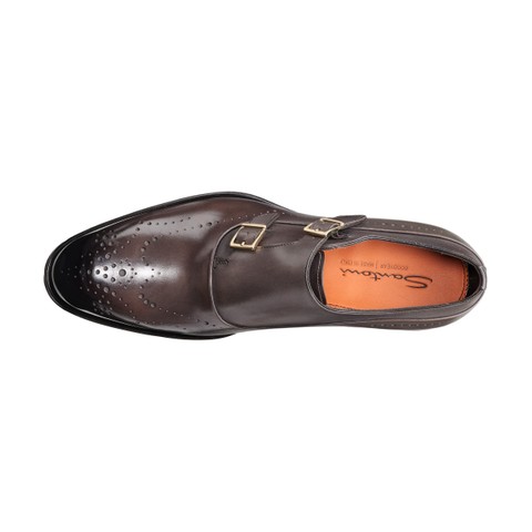 Men's brown leather double monk straps brogue shoe - Santoni - 5