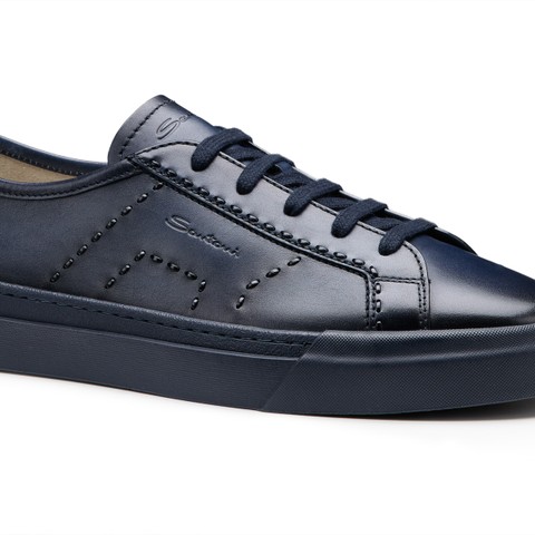 حذاء سنيكرز رجالي من الجلد باللون الأزرق بإبزيم مزدوج - Santoni - 5