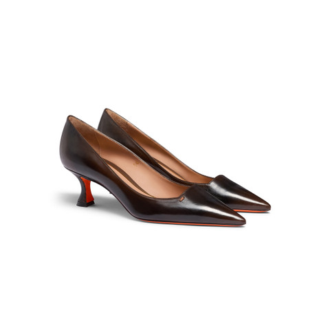 Women's dark brown leather mid-heel pump - Santoni - 2