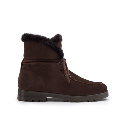 Women's dark brown suede ankle boot with fur - Santoni - 1