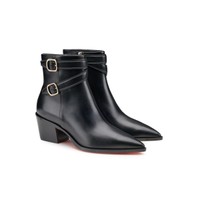 Women's black leather mid-heel texan ankle boot - Santoni - 2