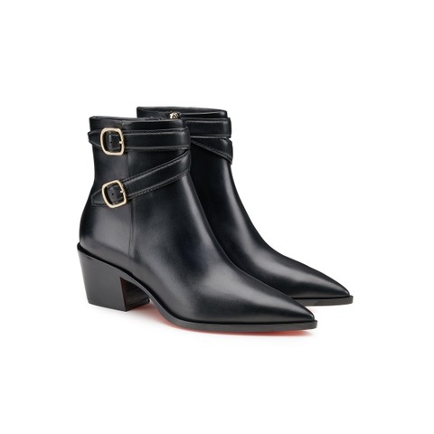 Women's black leather mid-heel texan ankle boot - Santoni - 2