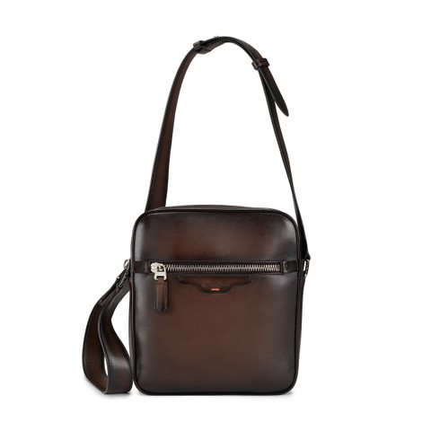 حقيبة كروس بودي من الجلد بلونٍ بني داكن - Santoni - 1