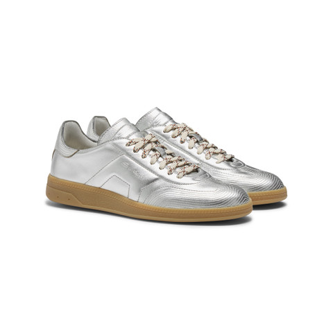 Women's silver laminated leather DBS Oly sneaker - Santoni - 3