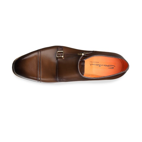 حذاء رجالي من الجلد باللون البني الداكن بإبزيم مزدوج - Santoni - 4