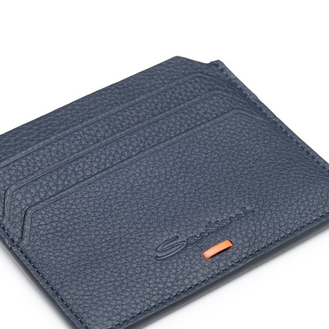 Blue tumbled leather credit card holder - Santoni - 5