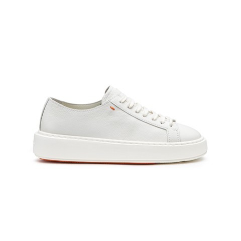 Women's white tumbled leather sneaker - Santoni - 1