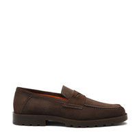 Men's dark brown suede penny loafer - Santoni - 1