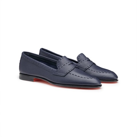 Women's blue leather penny loafer - Santoni - 1