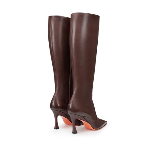 Women's dark brown leather high-heel boot - Santoni - 2